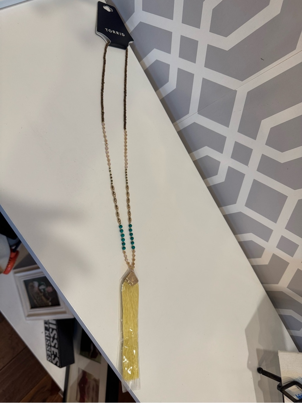 torrid Yellow Tassel Pendant Necklace with Teal Beads